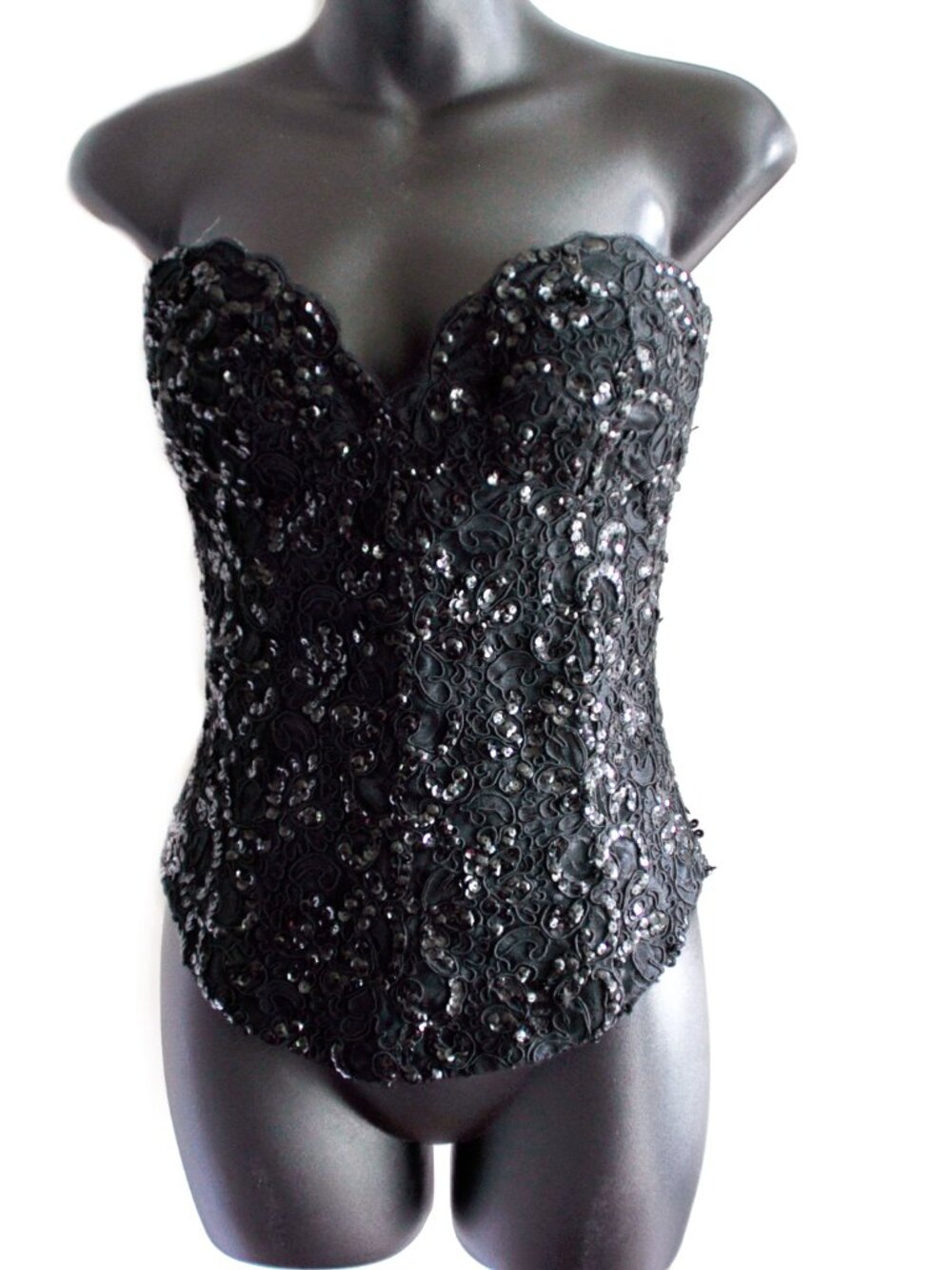 90s Hollywood Trashy Lingerie Elegant Beaded Brocade Corset Bustier 34D